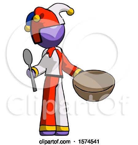 Purple Jester Joker Man with Empty Bowl and Spoon Ready to Make Something by Leo Blanchette