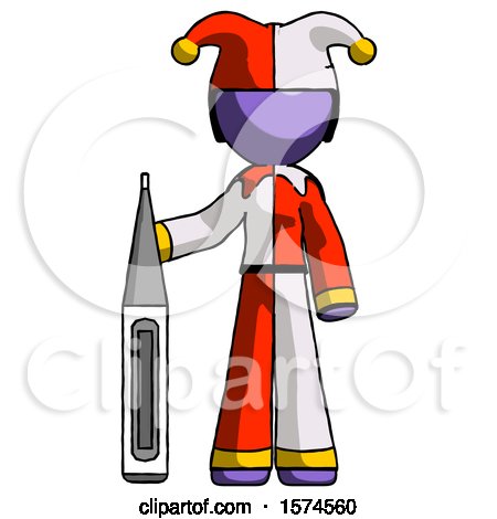 Purple Jester Joker Man Standing with Large Thermometer by Leo Blanchette