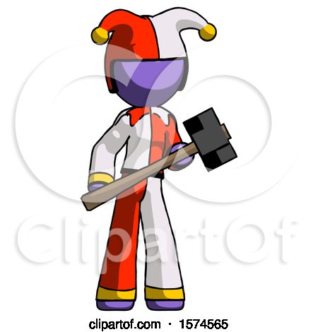 Purple Jester Joker Man with Sledgehammer Standing Ready to Work or Defend by Leo Blanchette