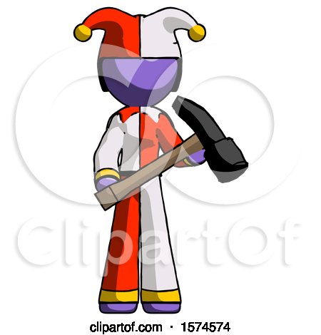 Purple Jester Joker Man Holding Hammer Ready to Work by Leo Blanchette