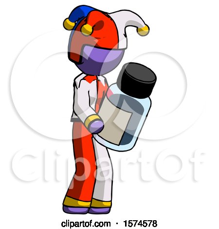 Purple Jester Joker Man Holding Glass Medicine Bottle by Leo Blanchette