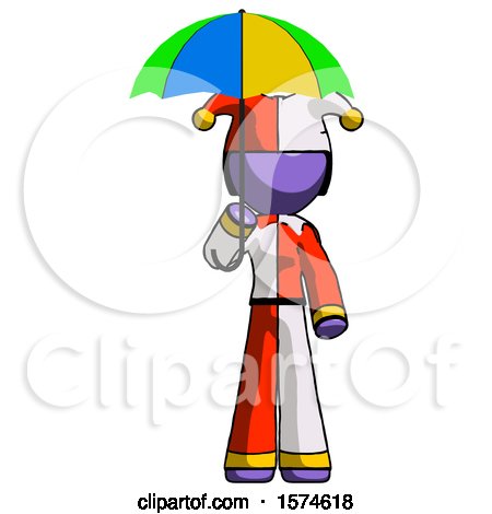 Purple Jester Joker Man Holding Umbrella Rainbow Colored by Leo Blanchette
