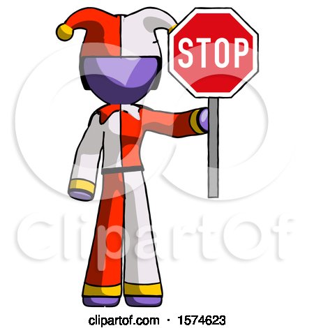 Purple Jester Joker Man Holding Stop Sign by Leo Blanchette