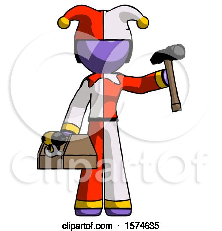 Purple Jester Joker Man Holding Tools and Toolchest Ready to Work by Leo Blanchette