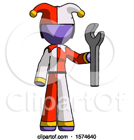 Purple Jester Joker Man Holding Wrench Ready to Repair or Work by Leo Blanchette