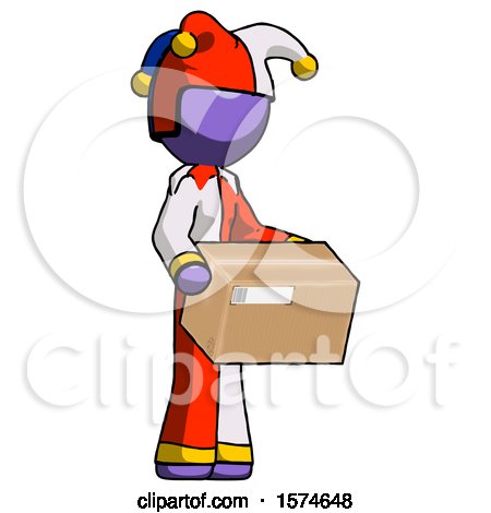 Purple Jester Joker Man Holding Package to Send or Recieve in Mail by Leo Blanchette