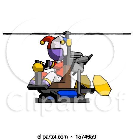 Purple Jester Joker Man Flying in Gyrocopter Front Side Angle View by Leo Blanchette