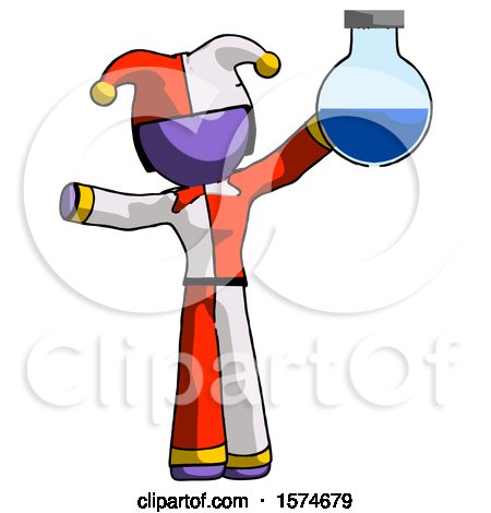 Purple Jester Joker Man Holding Large Round Flask or Beaker by Leo Blanchette