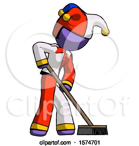 Purple Jester Joker Man Cleaning Services Janitor Sweeping Side View by Leo Blanchette