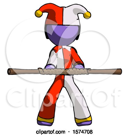 Purple Jester Joker Man Bo Staff Kung Fu Defense Pose by Leo Blanchette