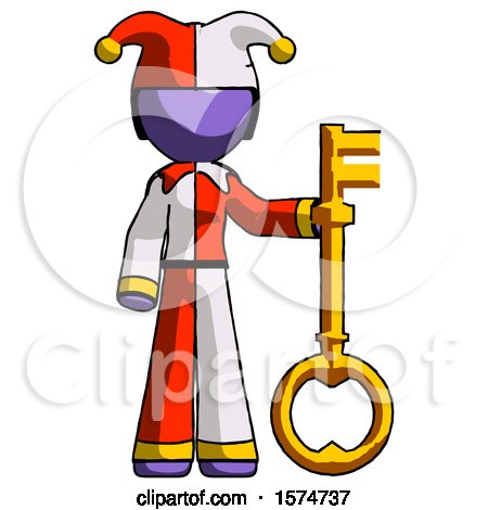 Purple Jester Joker Man Holding Key Made of Gold by Leo Blanchette