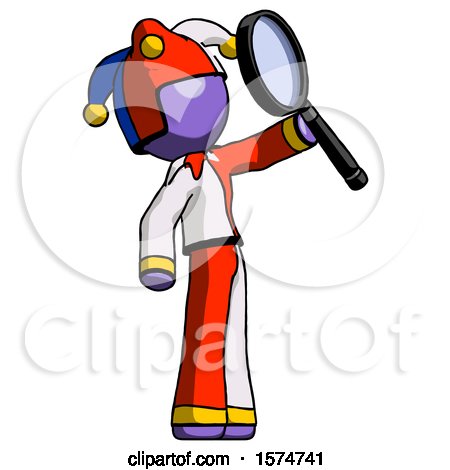 Purple Jester Joker Man Inspecting with Large Magnifying Glass Facing up by Leo Blanchette