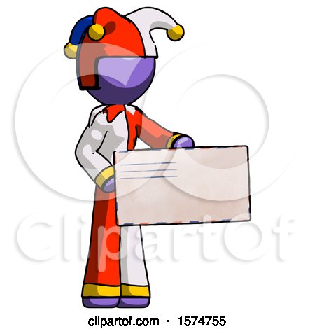 Purple Jester Joker Man Presenting Large Envelope by Leo Blanchette
