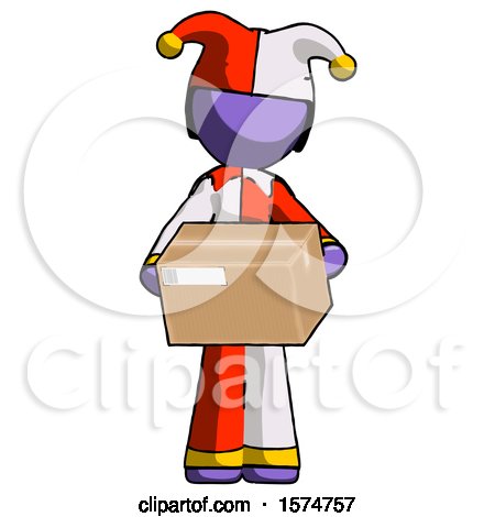 Purple Jester Joker Man Holding Box Sent or Arriving in Mail by Leo Blanchette