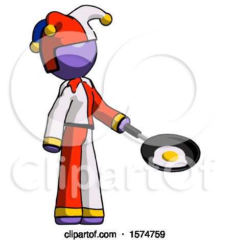 Purple Jester Joker Man Frying Egg in Pan or Wok Facing Right by Leo Blanchette