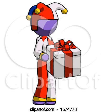 Purple Jester Joker Man Giving a Present by Leo Blanchette