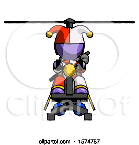 Purple Jester Joker Man Flying in Gyrocopter Front View by Leo Blanchette