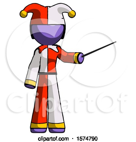 Purple Jester Joker Man Teacher or Conductor with Stick or Baton Directing by Leo Blanchette