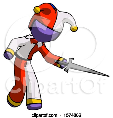 Purple Jester Joker Man Sword Pose Stabbing or Jabbing by Leo Blanchette