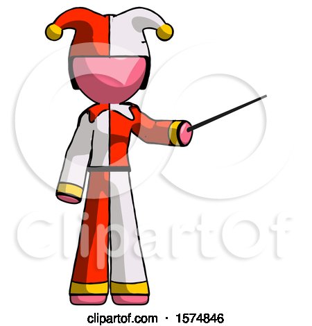 Pink Jester Joker Man Teacher or Conductor with Stick or Baton Directing by Leo Blanchette