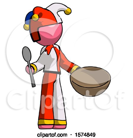 Pink Jester Joker Man with Empty Bowl and Spoon Ready to Make Something by Leo Blanchette