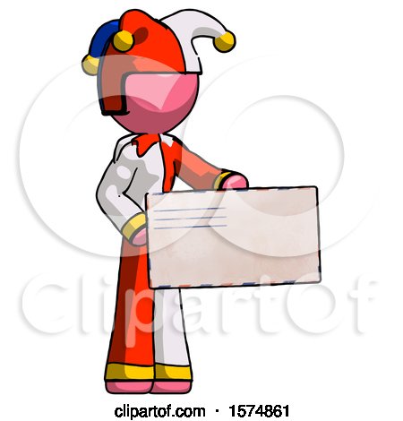 Pink Jester Joker Man Presenting Large Envelope by Leo Blanchette