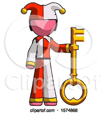 Pink Jester Joker Man Holding Key Made of Gold by Leo Blanchette