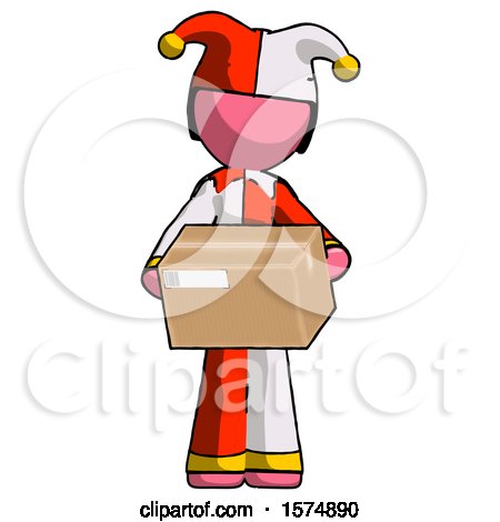 Pink Jester Joker Man Holding Box Sent or Arriving in Mail by Leo Blanchette