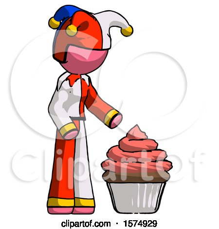 Pink Jester Joker Man with Giant Cupcake Dessert by Leo Blanchette