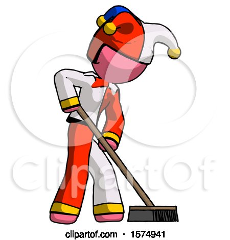 Pink Jester Joker Man Cleaning Services Janitor Sweeping Side View by Leo Blanchette