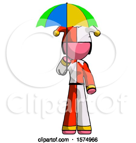 Pink Jester Joker Man Holding Umbrella Rainbow Colored by Leo Blanchette
