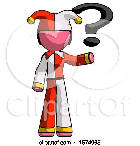Pink Jester Joker Man Holding Question Mark to Right by Leo Blanchette