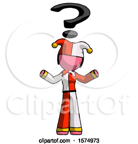 Pink Jester Joker Man with Question Mark Above Head, Confused by Leo Blanchette