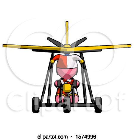 Pink Jester Joker Man in Ultralight Aircraft Front View by Leo Blanchette