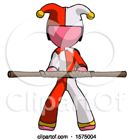 Pink Jester Joker Man Bo Staff Kung Fu Defense Pose by Leo Blanchette
