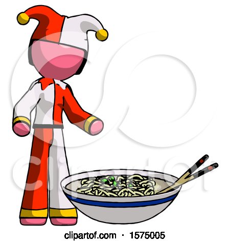 Pink Jester Joker Man and Noodle Bowl, Giant Soup Restaraunt Concept by Leo Blanchette