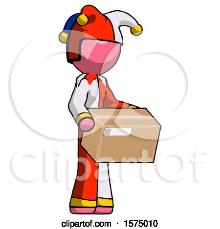 Pink Jester Joker Man Holding Package to Send or Recieve in Mail by Leo Blanchette