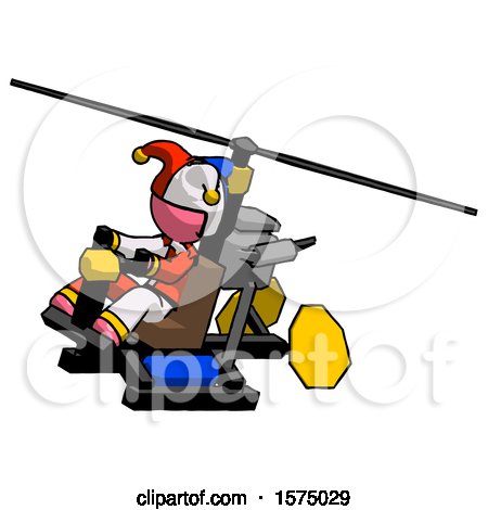 Pink Jester Joker Man Flying in Gyrocopter Front Side Angle Top View by Leo Blanchette
