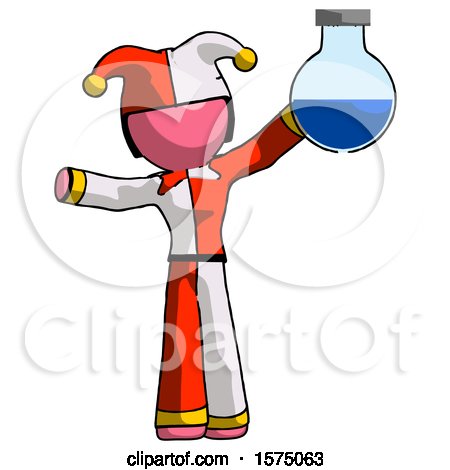 Pink Jester Joker Man Holding Large Round Flask or Beaker by Leo Blanchette