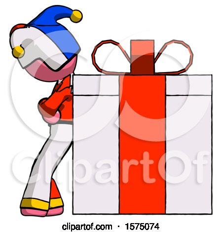Pink Jester Joker Man Gift Concept - Leaning Against Large Present by Leo Blanchette