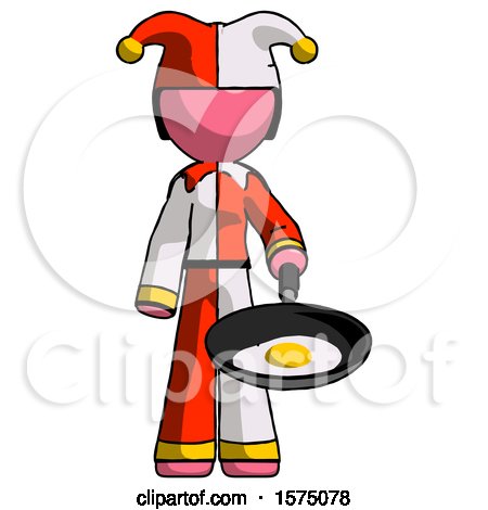 Pink Jester Joker Man Frying Egg in Pan or Wok by Leo Blanchette