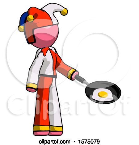 Pink Jester Joker Man Frying Egg in Pan or Wok Facing Right by Leo Blanchette