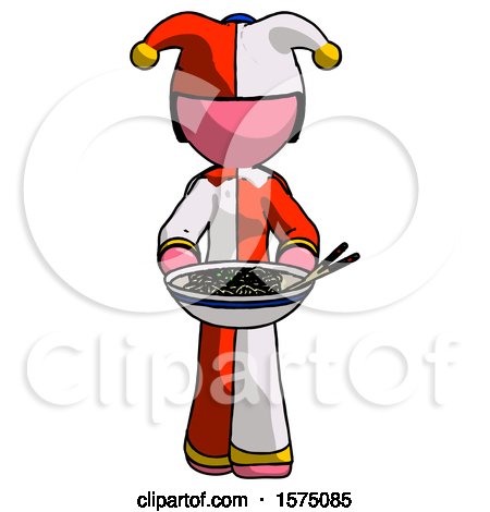 Pink Jester Joker Man Serving or Presenting Noodles by Leo Blanchette