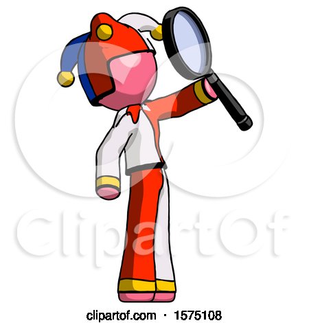 Pink Jester Joker Man Inspecting with Large Magnifying Glass Facing up by Leo Blanchette