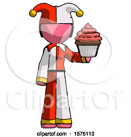 Pink Jester Joker Man Presenting Pink Cupcake to Viewer by Leo Blanchette