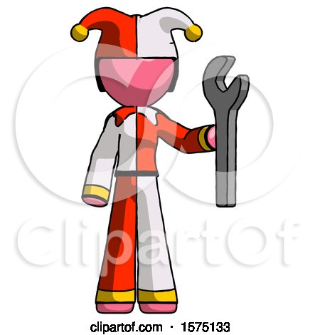 Pink Jester Joker Man Holding Wrench Ready to Repair or Work by Leo Blanchette