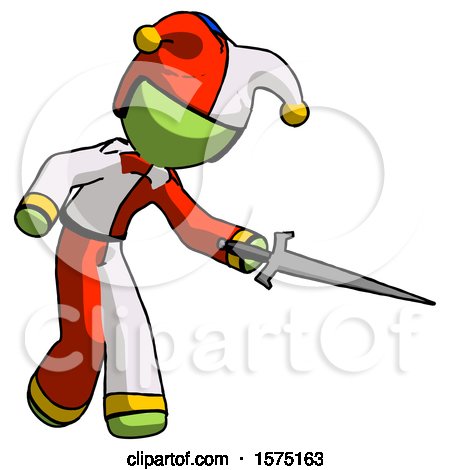 Green Jester Joker Man Sword Pose Stabbing or Jabbing by Leo Blanchette