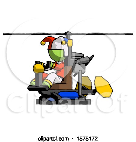 Green Jester Joker Man Flying in Gyrocopter Front Side Angle View by Leo Blanchette