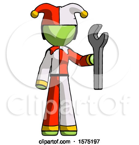 Green Jester Joker Man Holding Wrench Ready to Repair or Work by Leo Blanchette