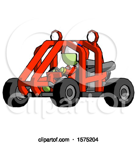 Green Jester Joker Man Riding Sports Buggy Side Angle View by Leo Blanchette